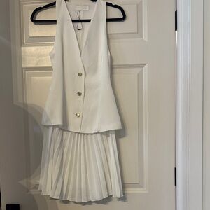 Zara White Pleated Mini Dress with Gold Buttons